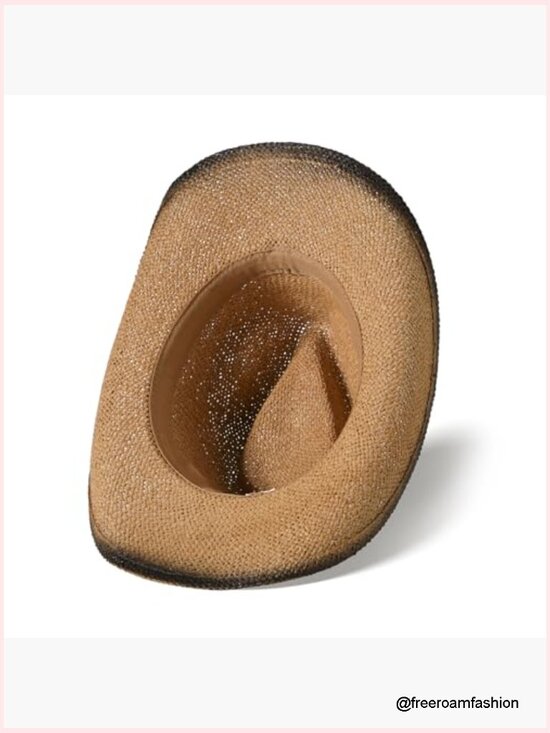 Straw Cowboy Hat Wide Brim Western Cowgirl Hat Summer Sun Hat